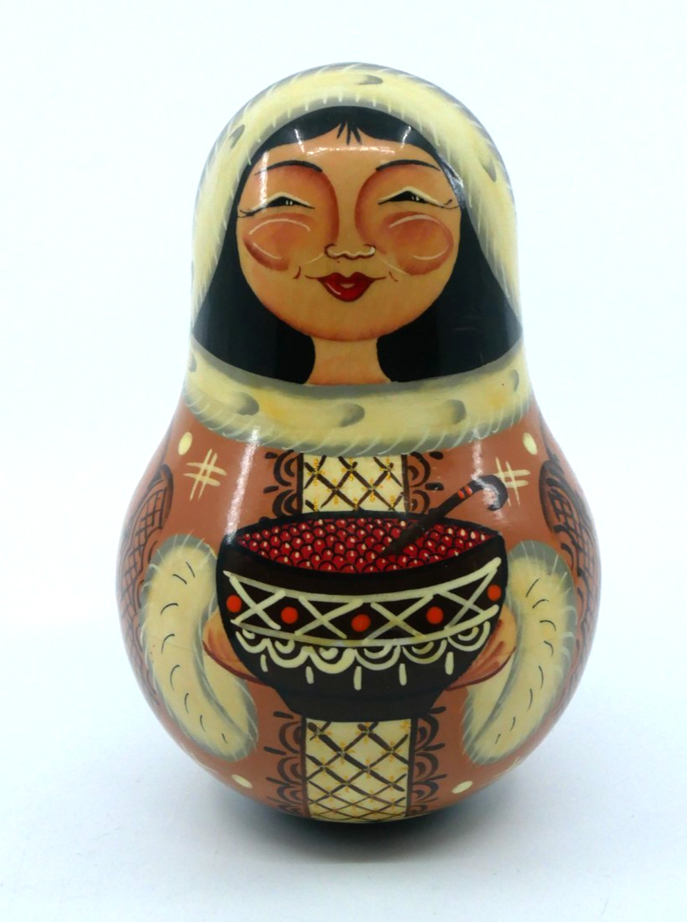VTG Russian Roly Poly Doll Nevalyashka Wobble Toy Hand Painted Wooden